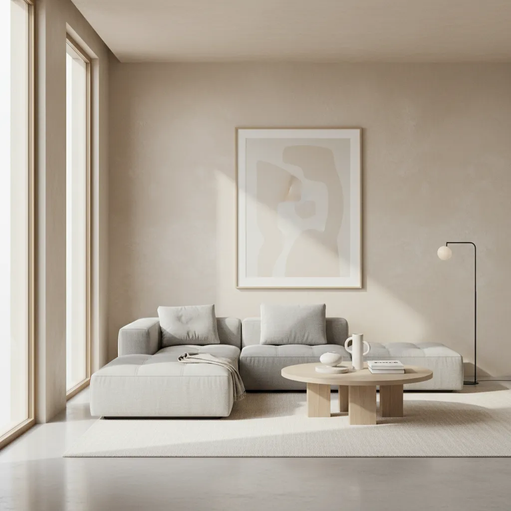 Modern living room with limewash feature wall texture