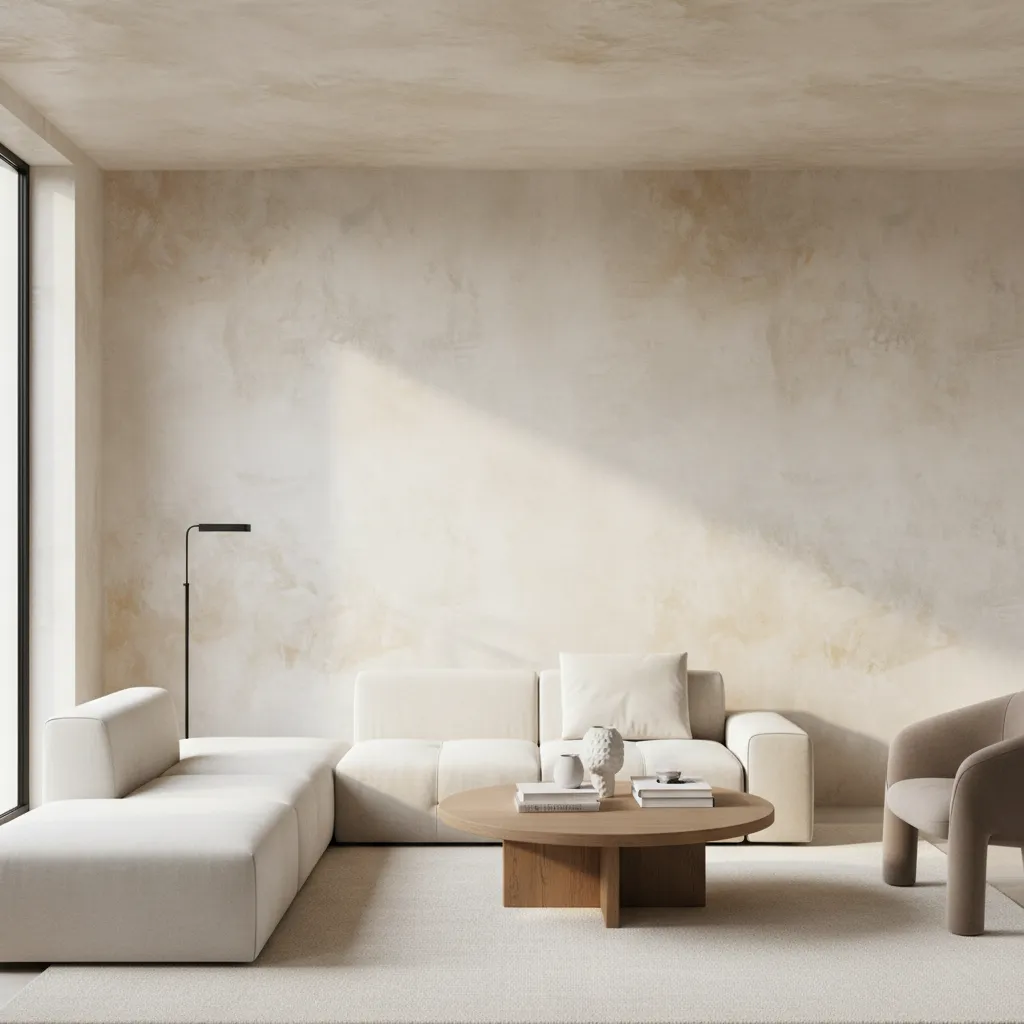 finished limewash glaze textured wall in modern living room