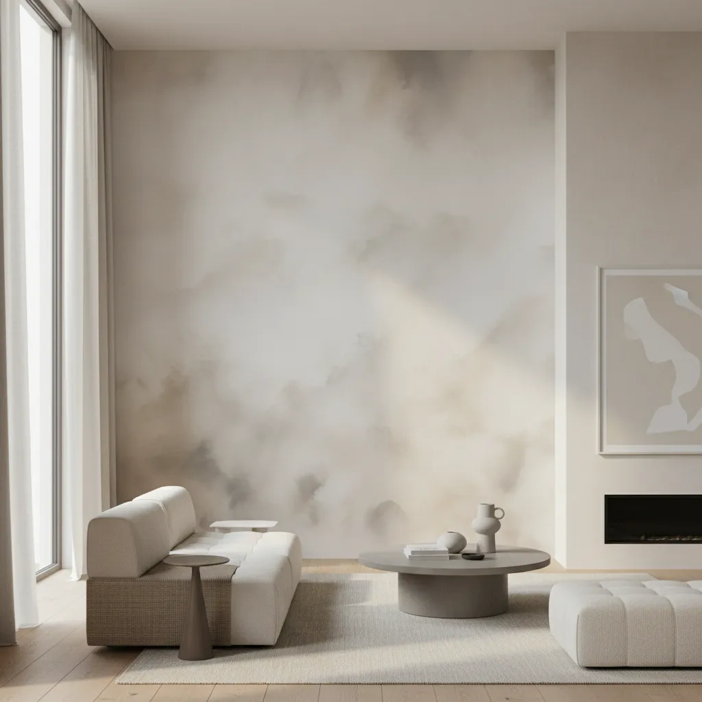 Decorative limewash glaze layered over painted wall creating soft cloudy texture