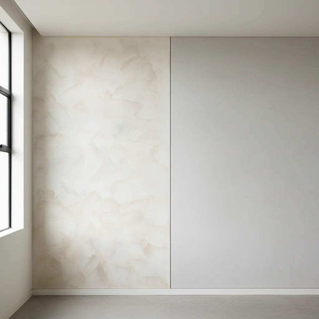 Comparison of limewash wall texture created by brush versus roller