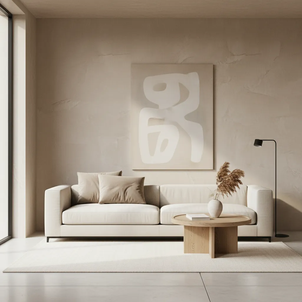 Living room with soft limewash textured wall behind a sofa