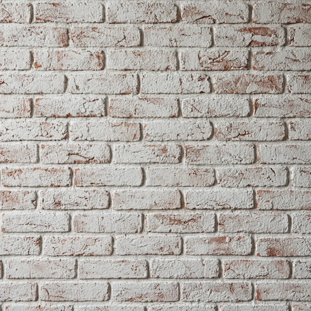 close view of limewash coating bonded to red brick masonry