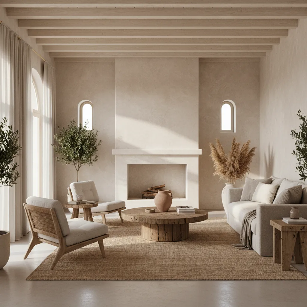 limewash plaster wall with soft tonal variation in a bright living room