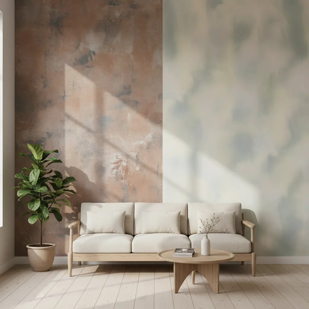 Side by side comparison of traditional limewash and limewash glaze wall finishes