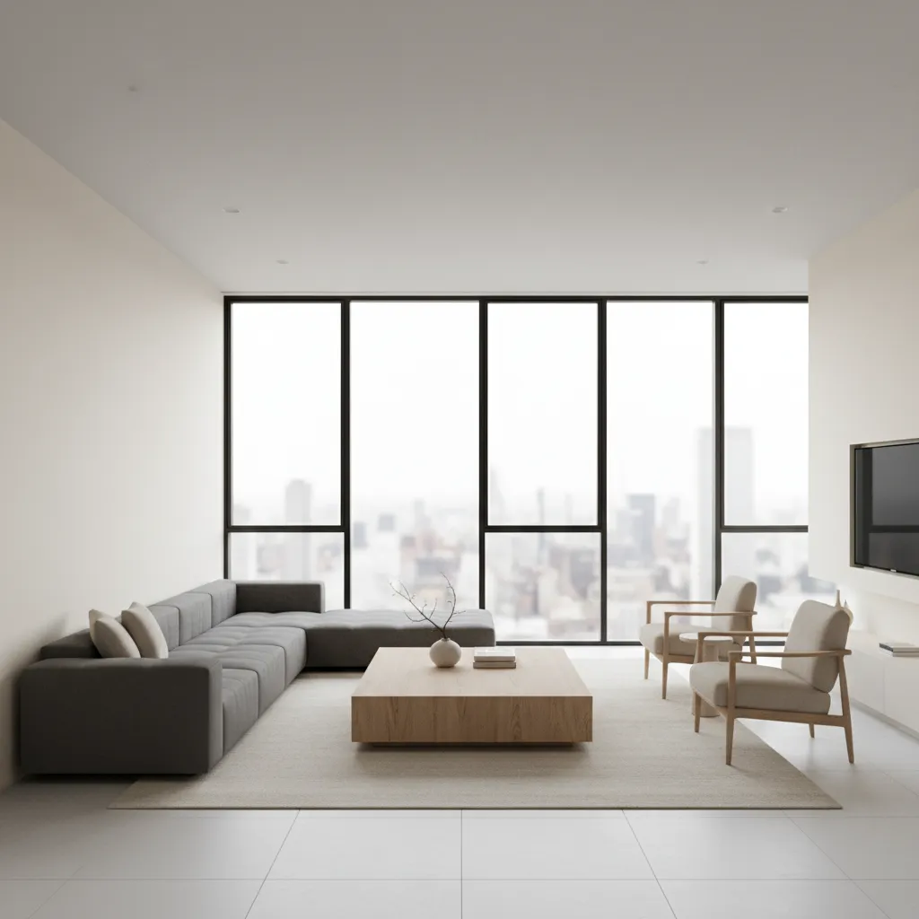 Modern living room painted with a simple neutral color palette