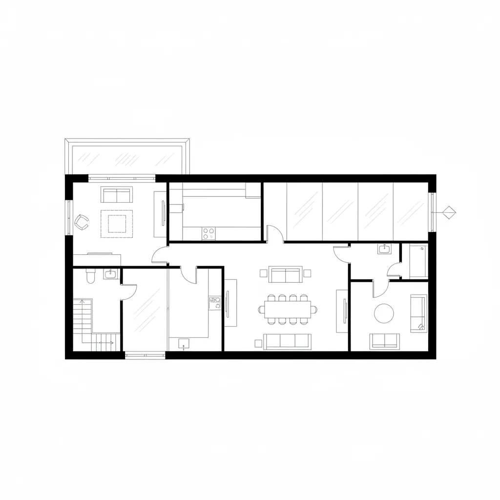 comparison of heavy wall lines and light glass lines in floor plan