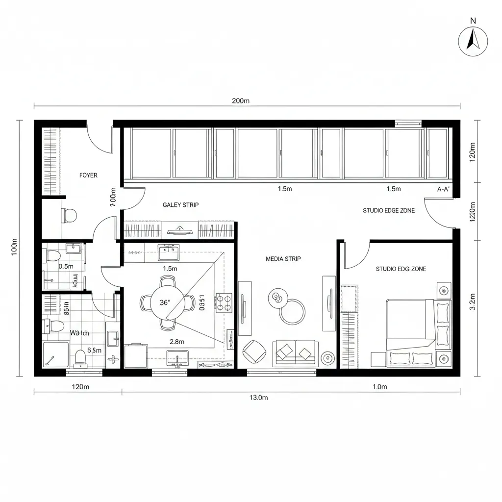 Linear One-Bed with Expandable Studio Edge