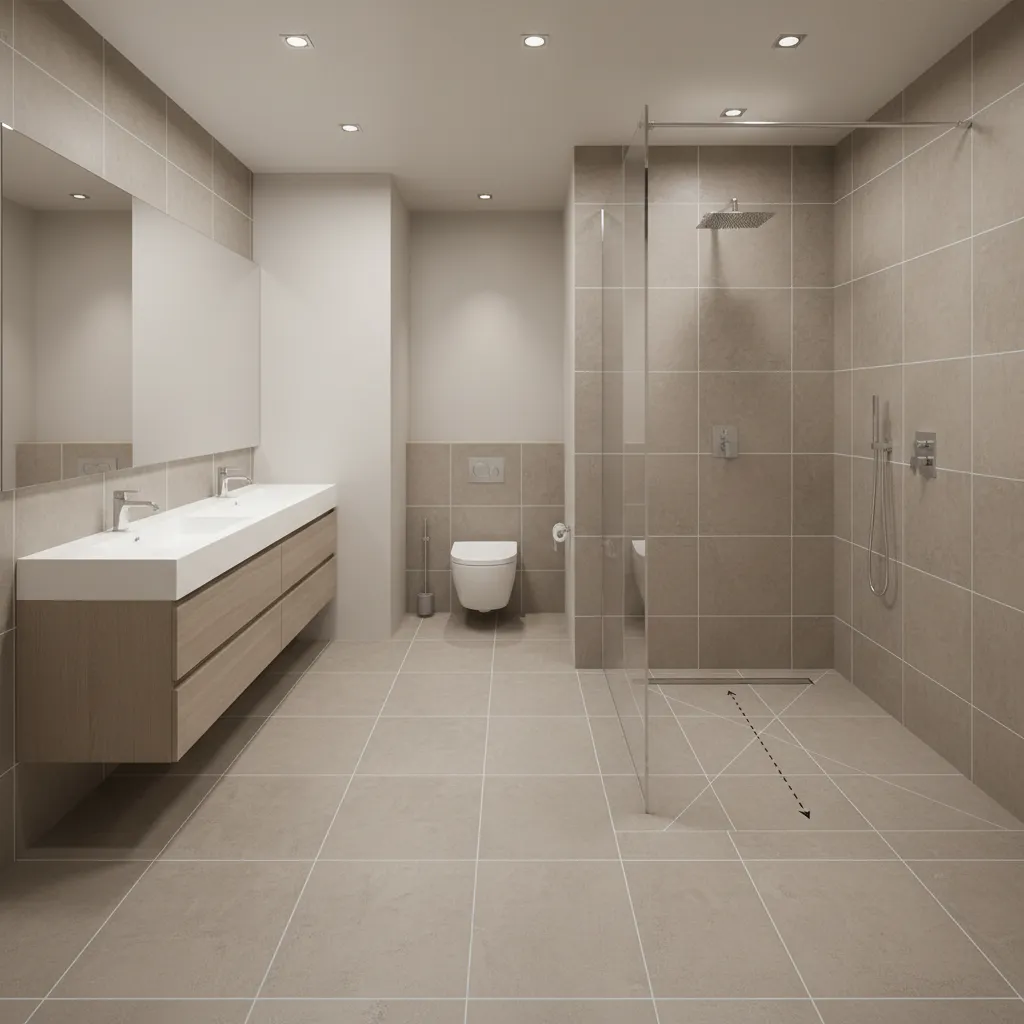 bathroom floor slope directing water toward linear drain