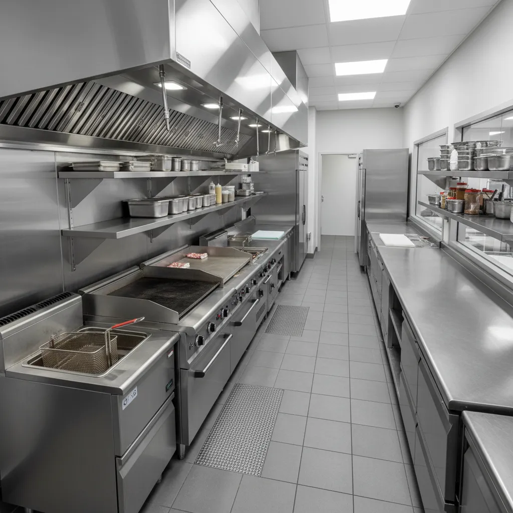 linear kitchen layout for a small fast food shop