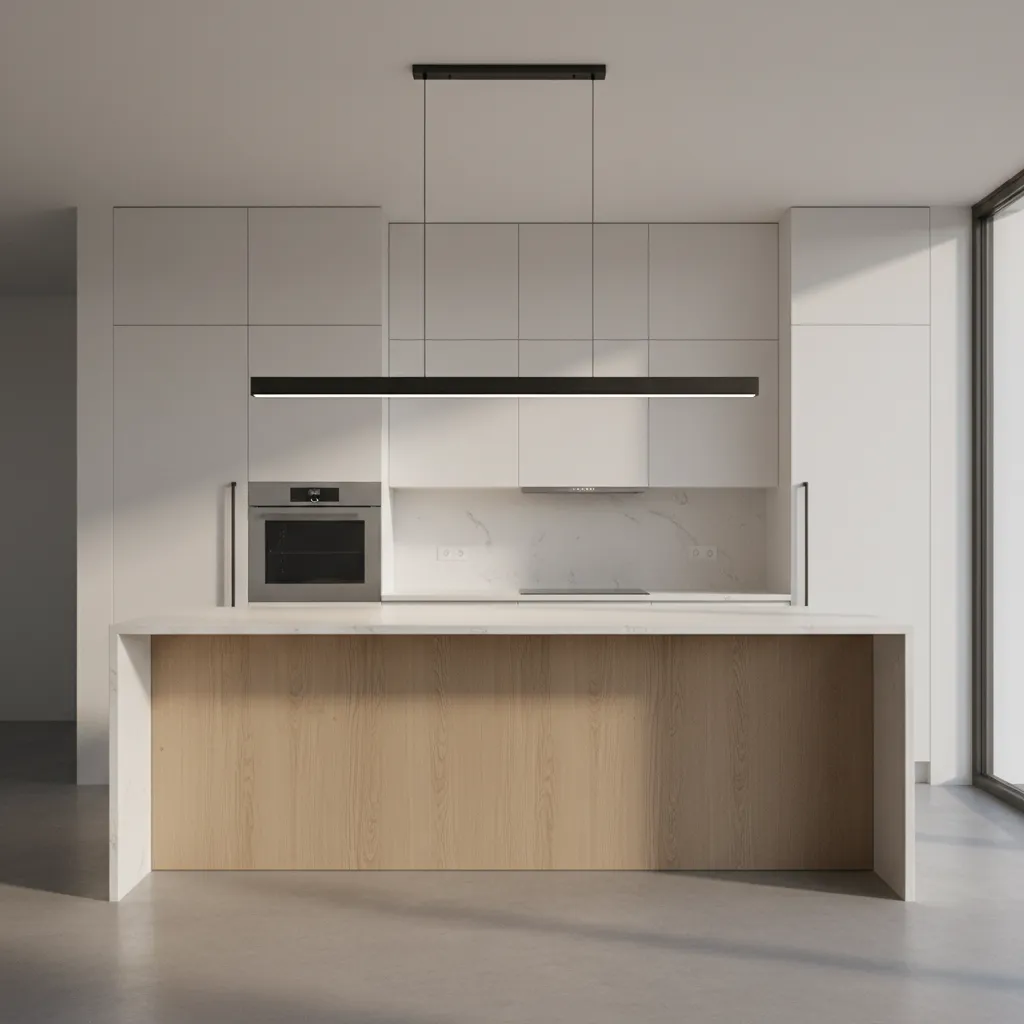 Kitchen island showing correct linear light proportion relative to island length