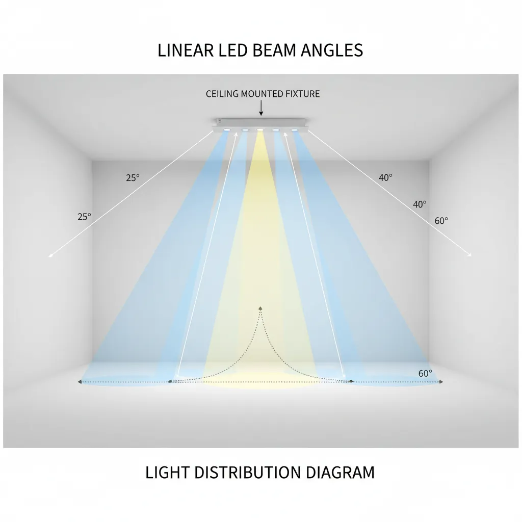 Diagram explaining beam angles and lumen distribution in linear lighting