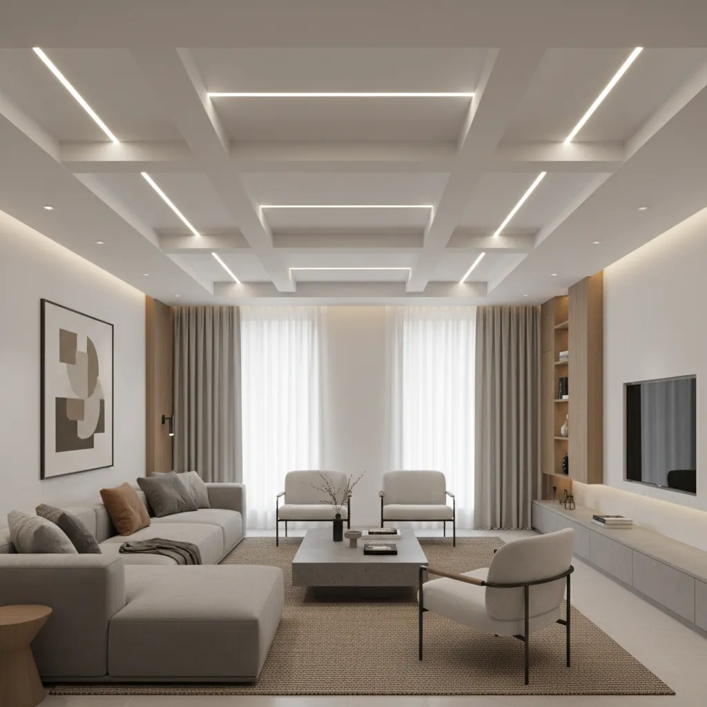 Modern ceiling design with recessed linear LED lighting