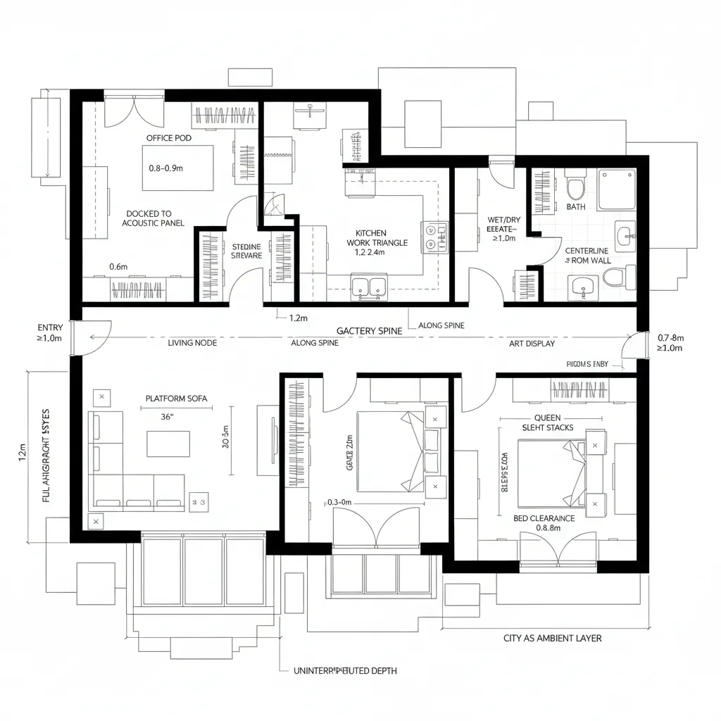 Linear Loft Thread—Gallery Spine with Tactical Pods