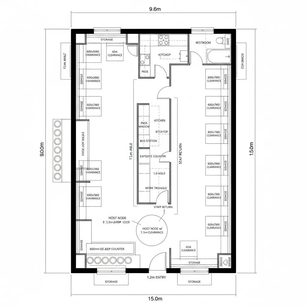 Linear Service Spine with Perimeter Seating
