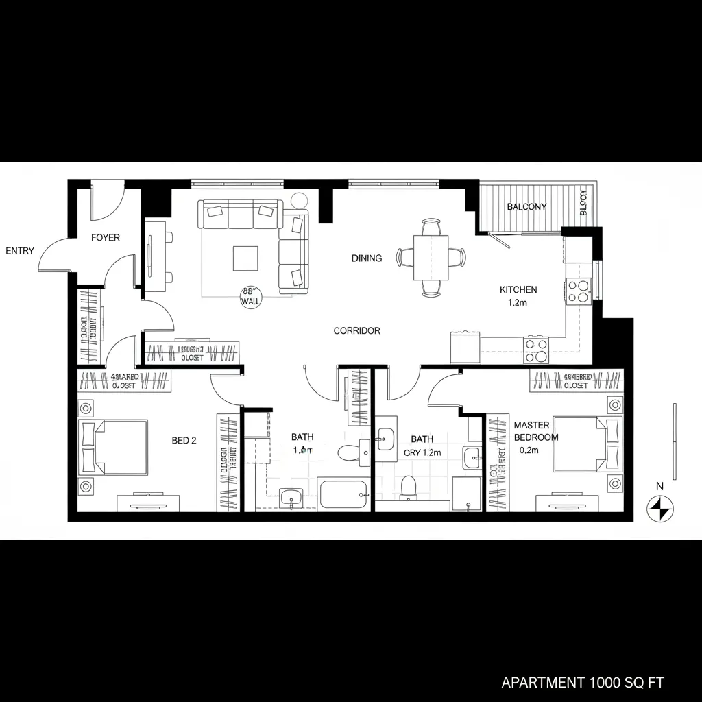 3 BHK in 1000 sq ft
