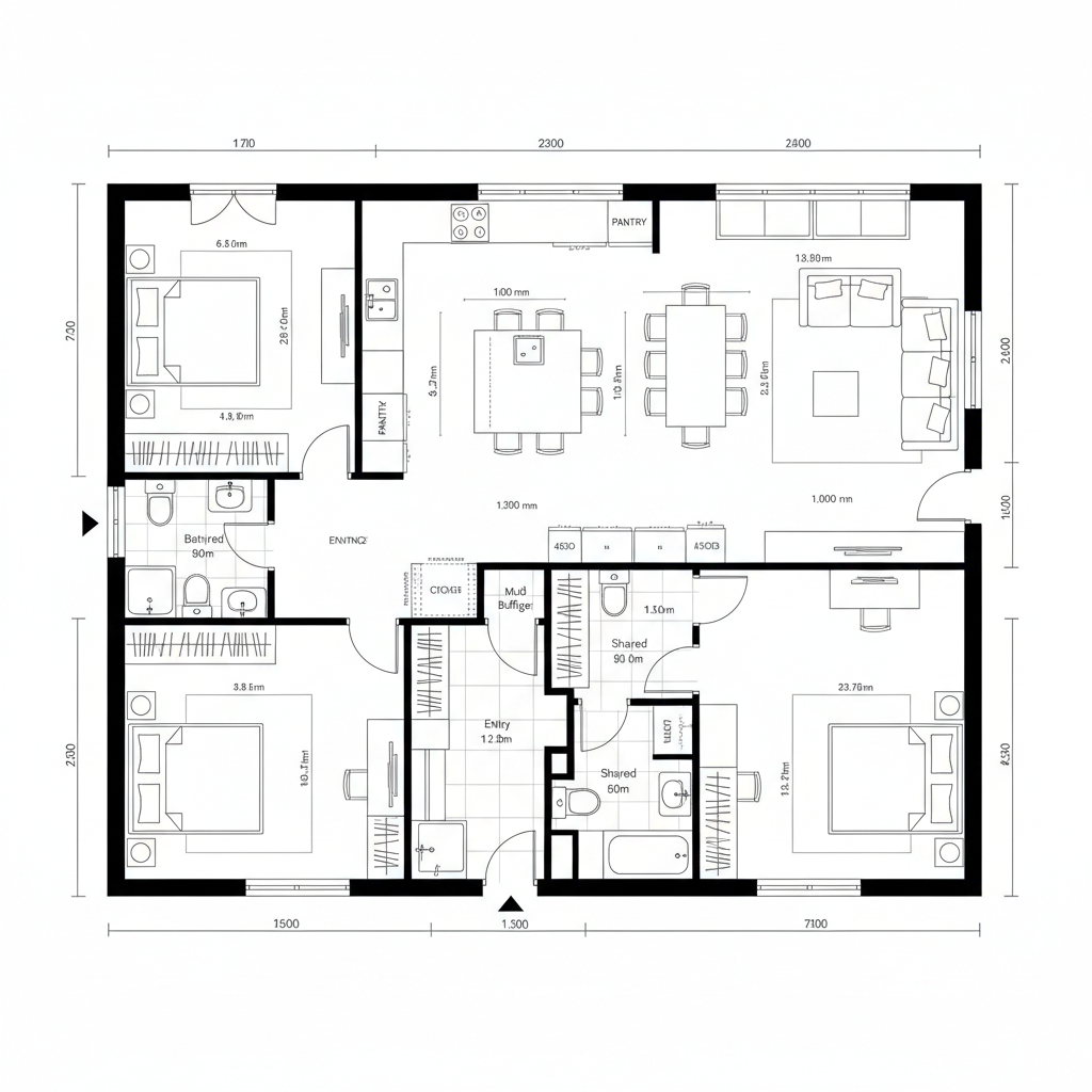 One-Floor 3D Three-Bedroom Plans: Future-Focused Layouts