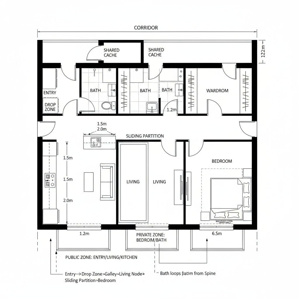 1BHK 3 Flats Per Floor Plan: Fix Cramped Layout Issues