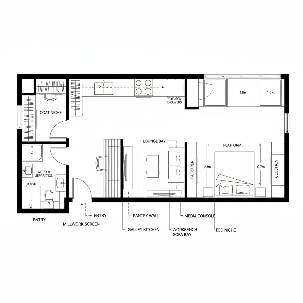 Studio Unit Layout Horizontal Studio Apartments Floor Plans USA — Future-Ready Layouts