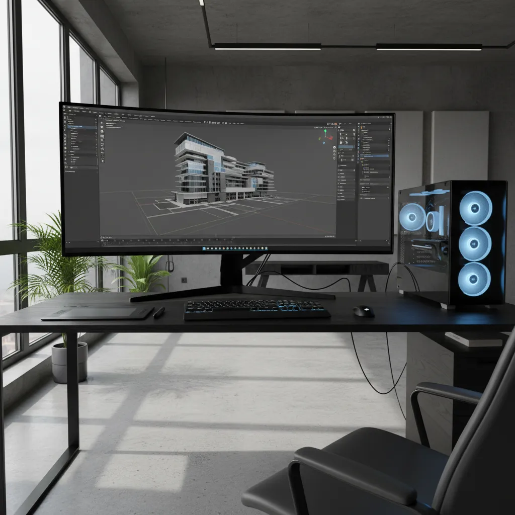 Linux workstation running professional 3D modeling software in a studio