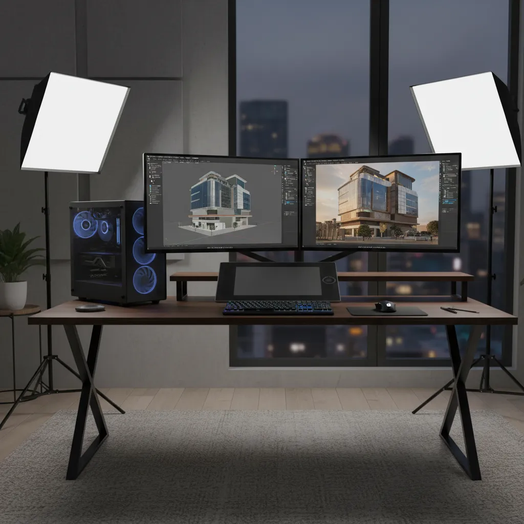Linux workstation used for 3D modeling and rendering