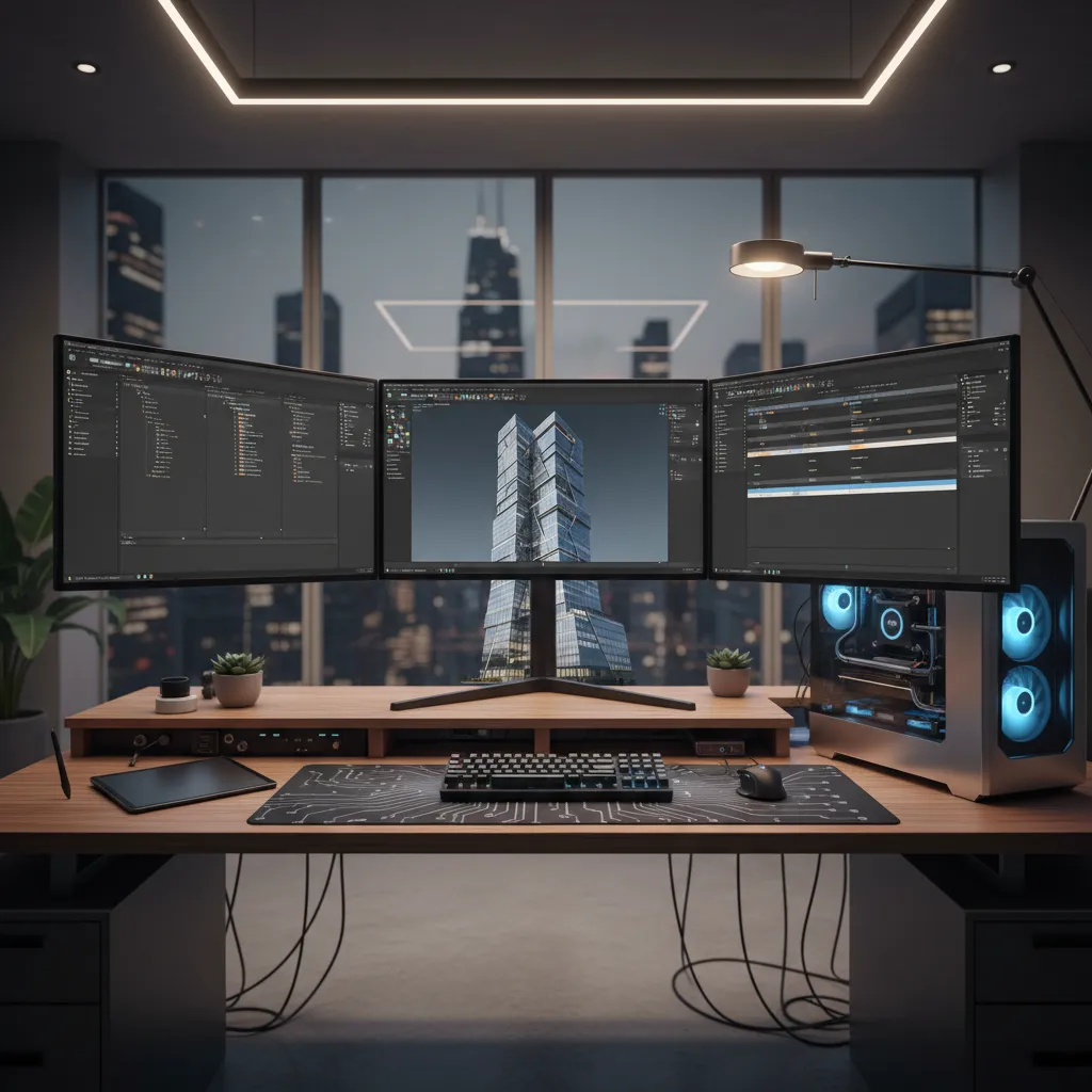 Artist modeling a complex 3D object on a Linux workstation