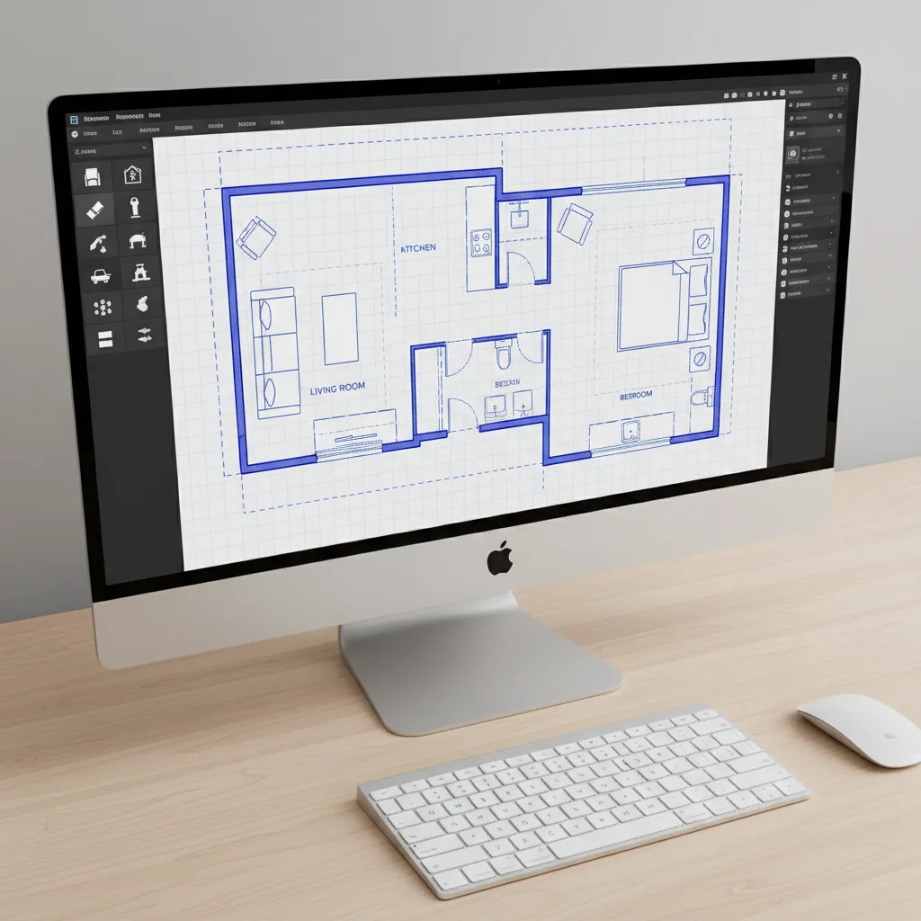 Digital floor plan layout being designed on Linux interior design software