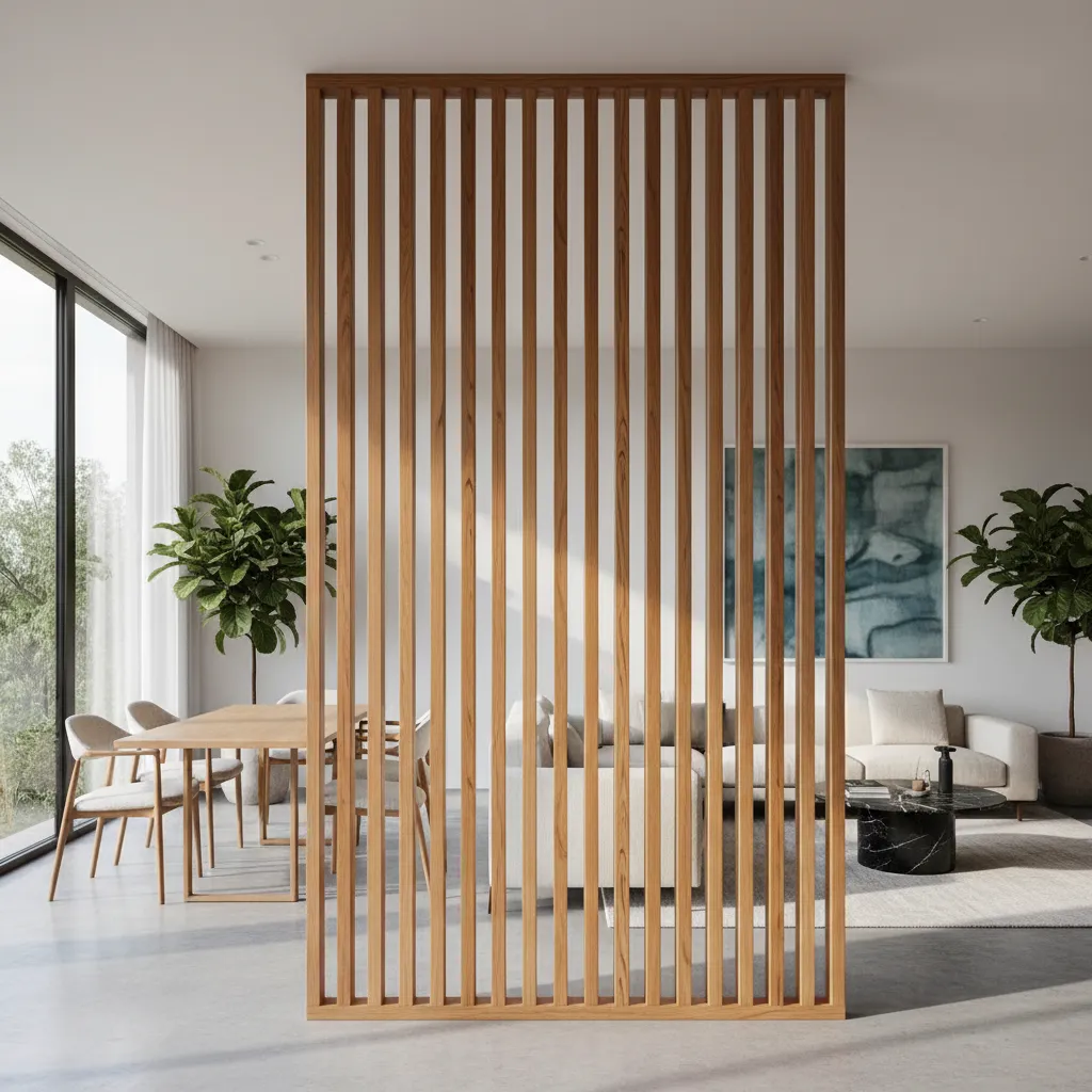 División interior con listones verticales de madera