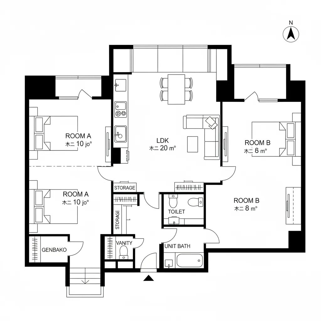 リビング中心の分節と回遊