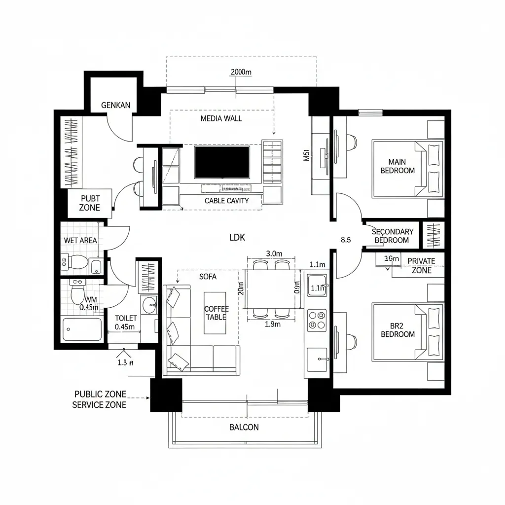壁面一体のリビング核