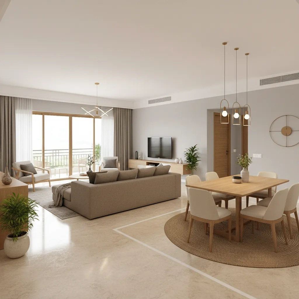 Living and dining circulation layout showing proper movement space