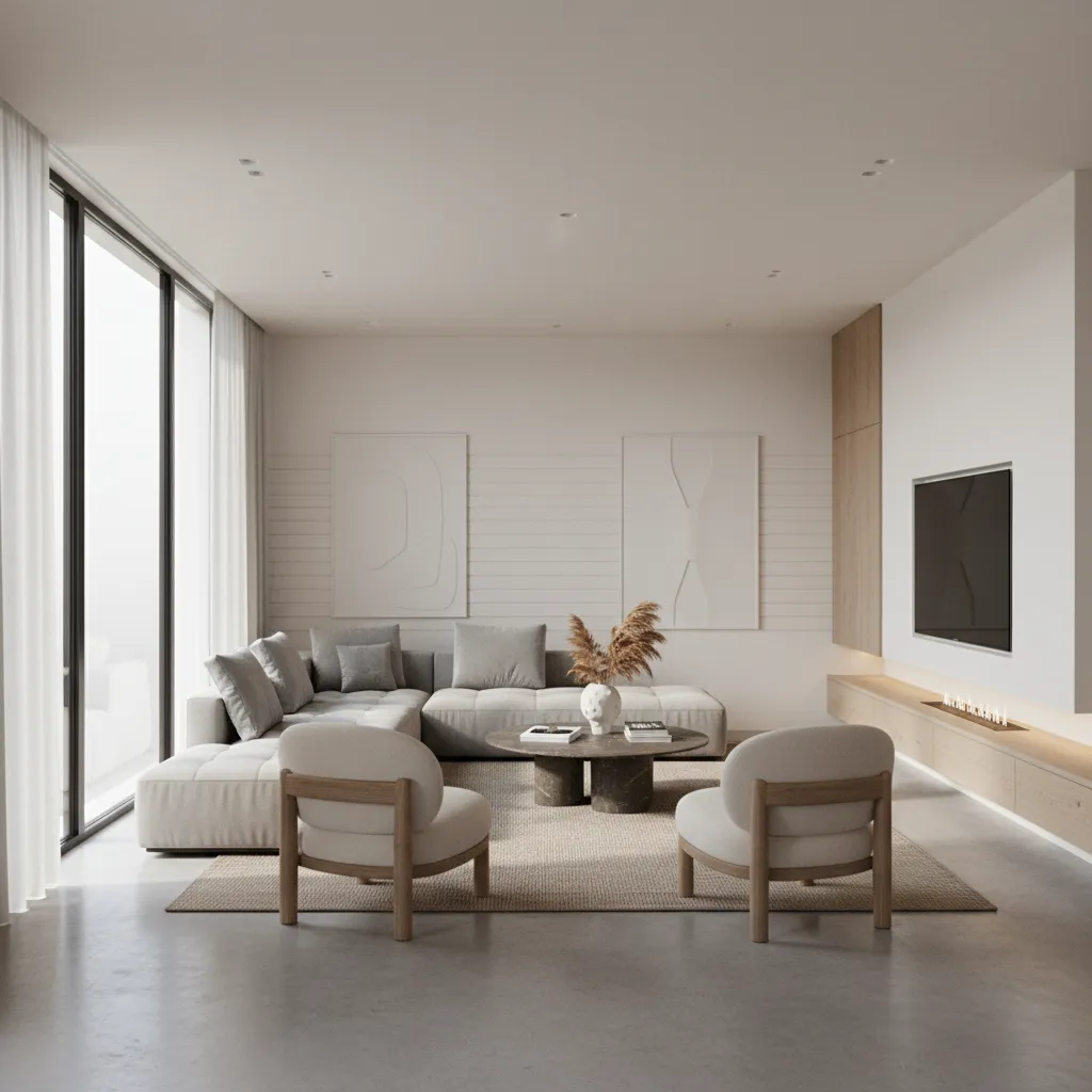 Renderizado 3D de un salón moderno antes de la construcción
