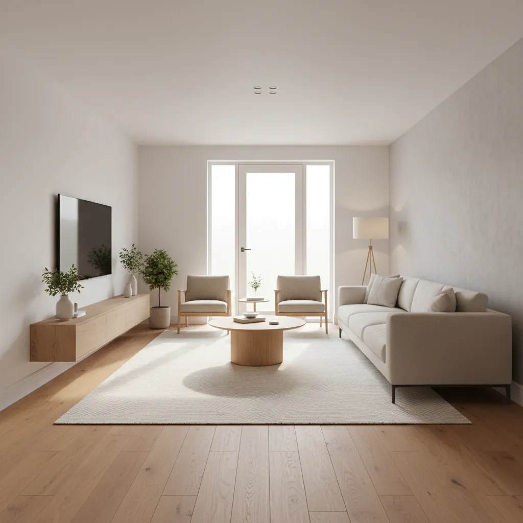 phòng khách nhà 6x12m thiết kế mở hiện đại