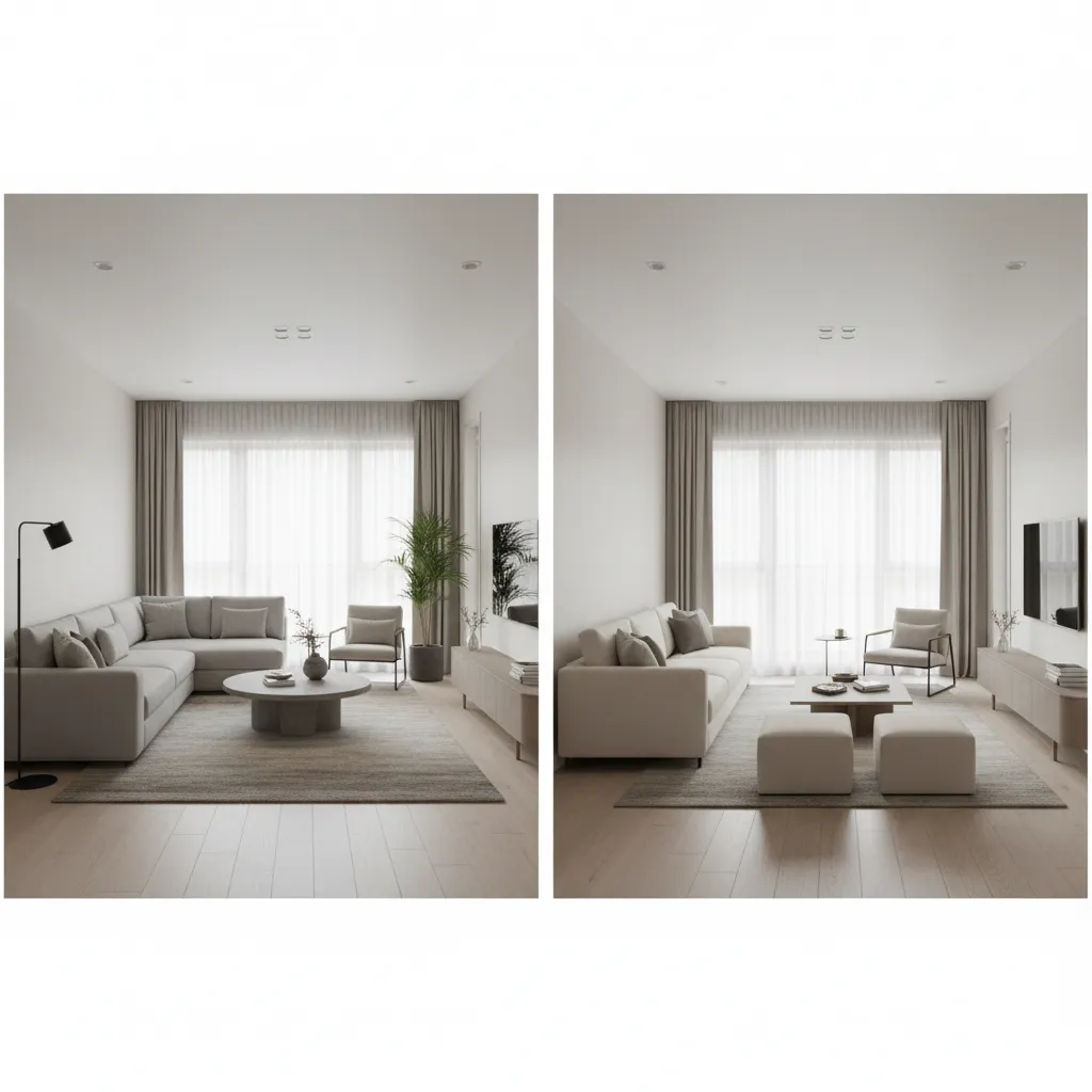 Comparación de diferentes distribuciones de salón generadas digitalmente