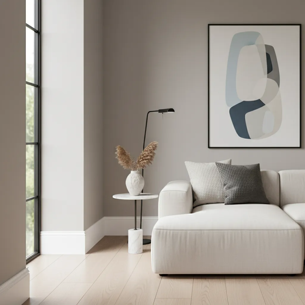 White baseboards paired with light oak flooring in a contemporary living room