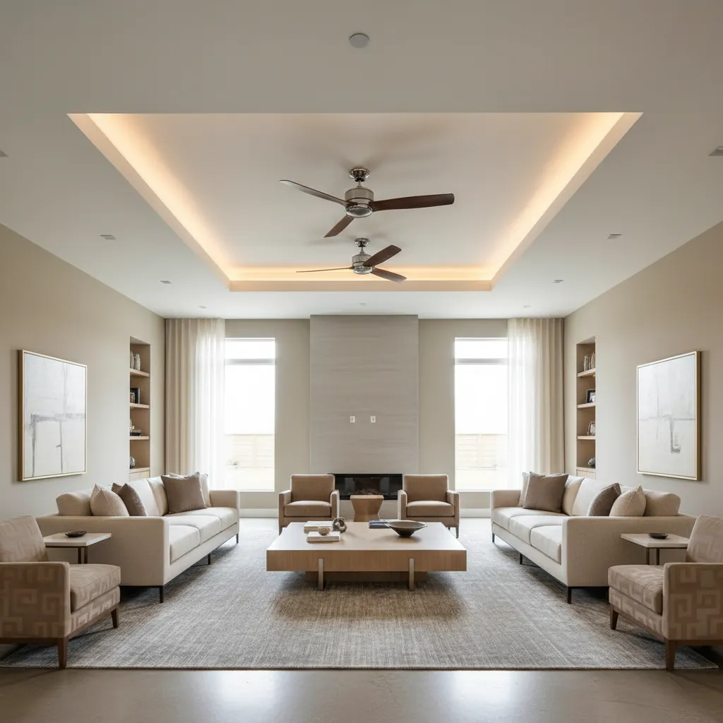 Ceiling Design for Living Room with Two Ceiling Fans