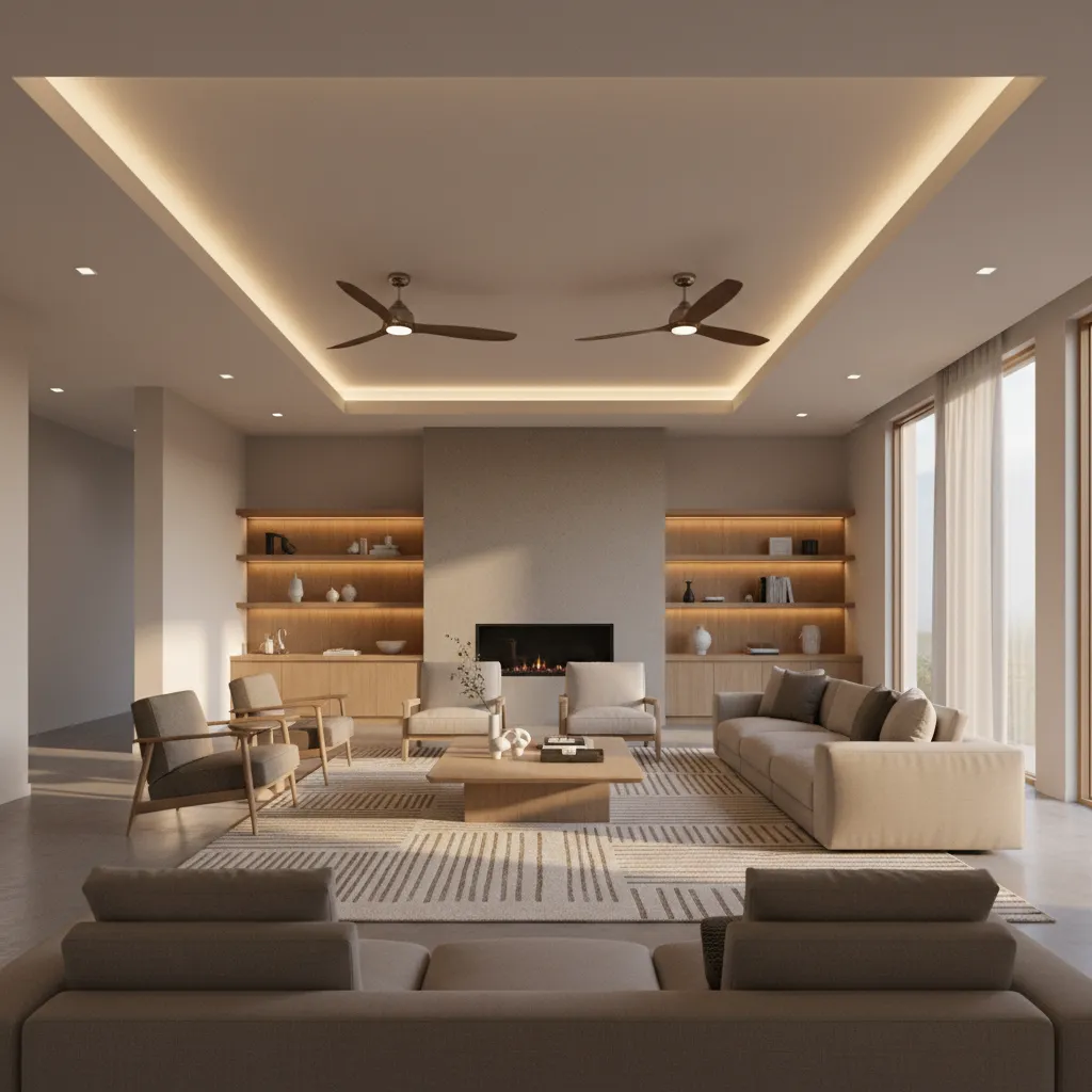 Ceiling Design for Living Room With Two Fans