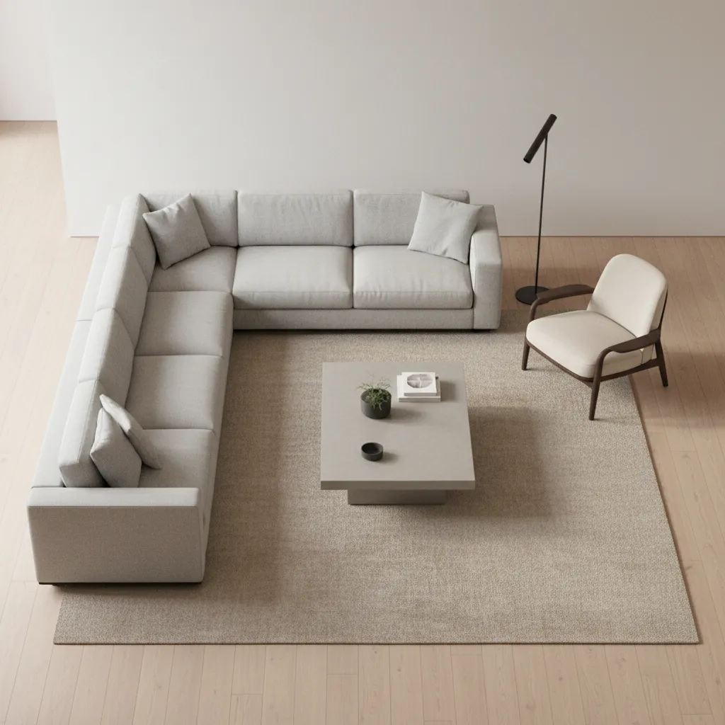 Diagram style layout showing correct proportion between sofa and chair