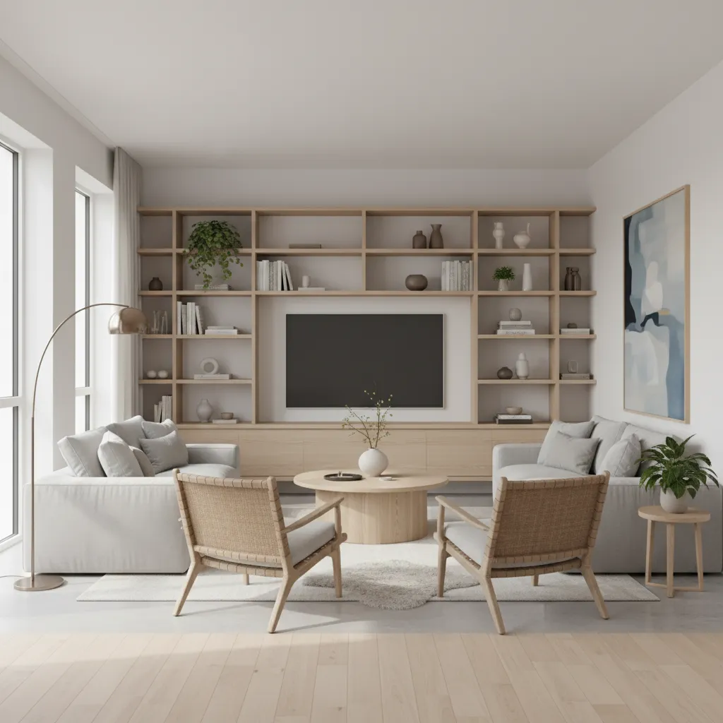 Salón moderno con espacio amplio para circulación