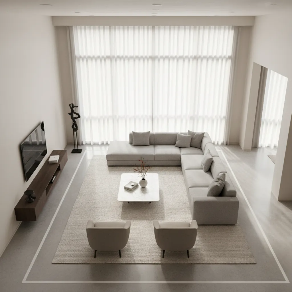 Living room layout showing clear walking paths around furniture