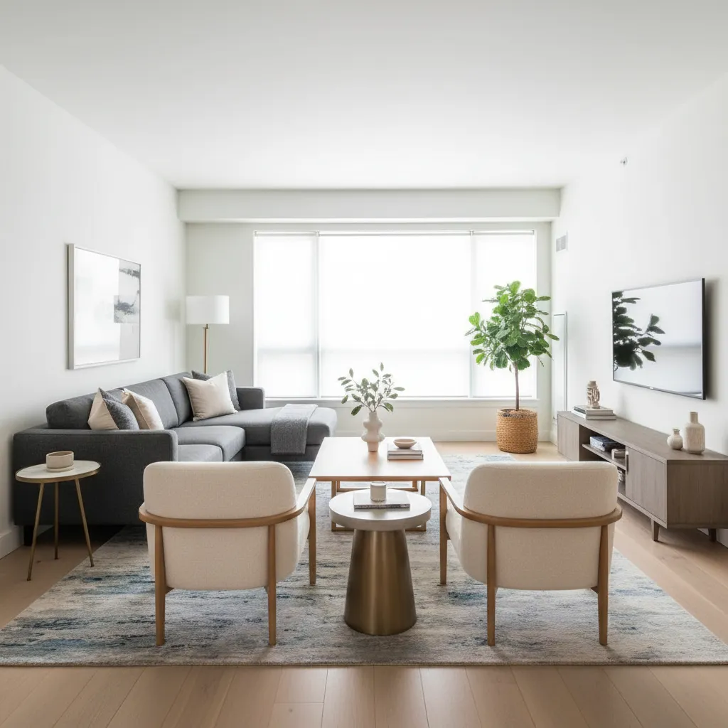 Salón con distribución correcta que permite circulación cómoda