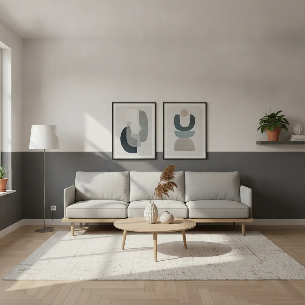 Living room wall with horizontal color blocking paint design