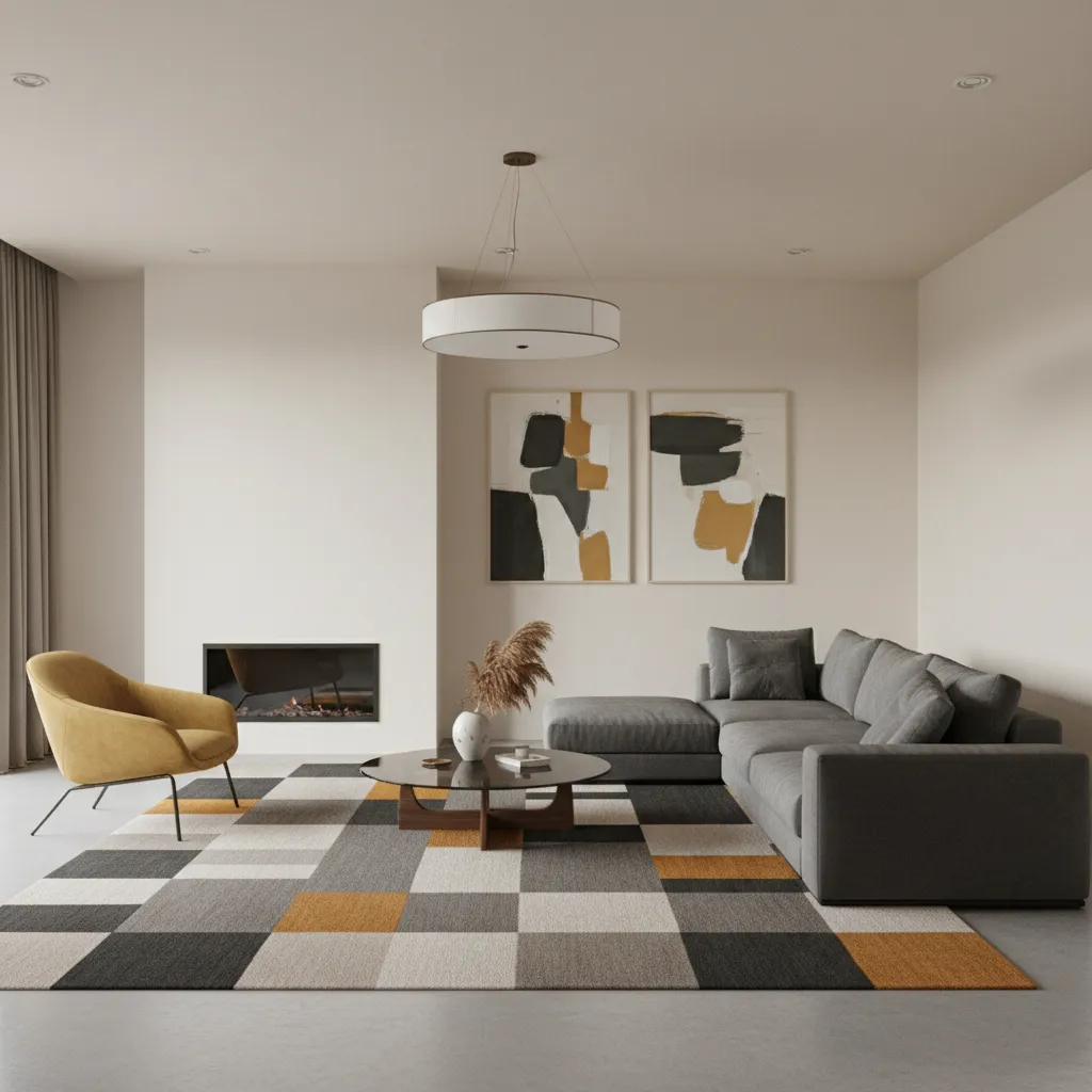 Living room showing color distribution between furniture walls and decor