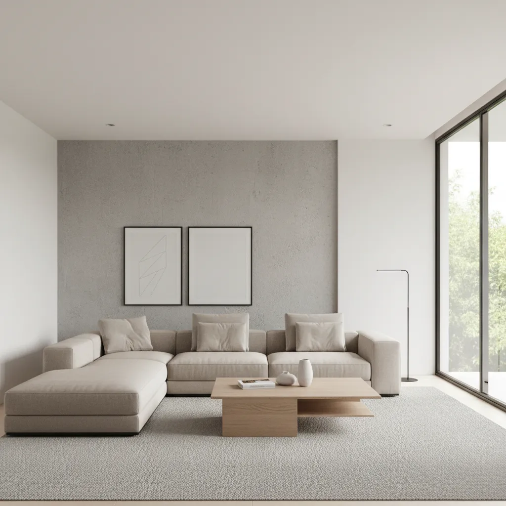 Modern living room with concrete texture accent wall