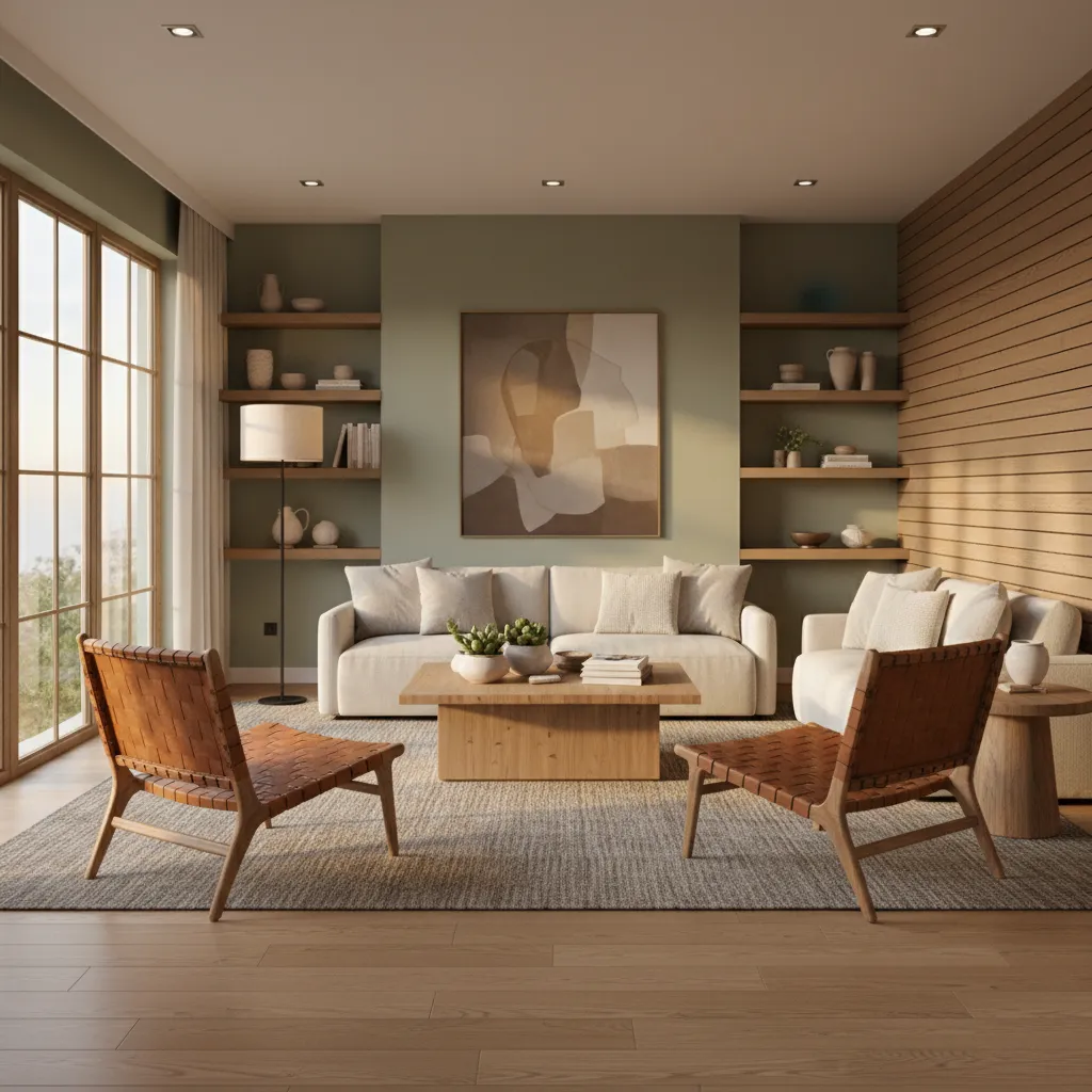 Conversation seating layout with sofa and chairs facing inward