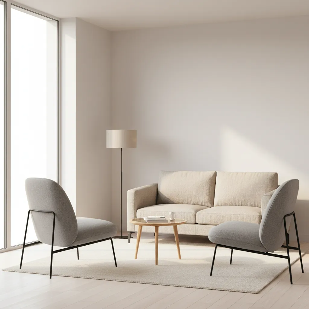 Living room corner seating with two accent chairs and small sofa