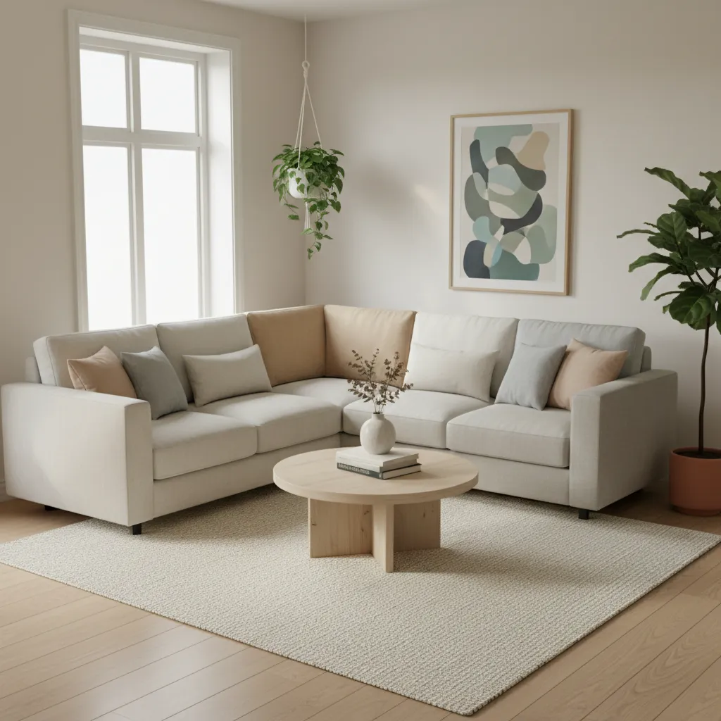 cozy living room corner seating area with sectional and natural lighting