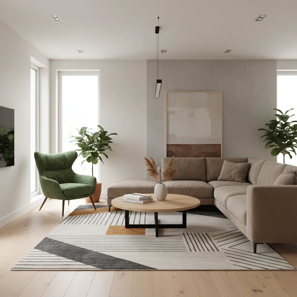 Living room layout showing corner seating while maintaining clear walking paths