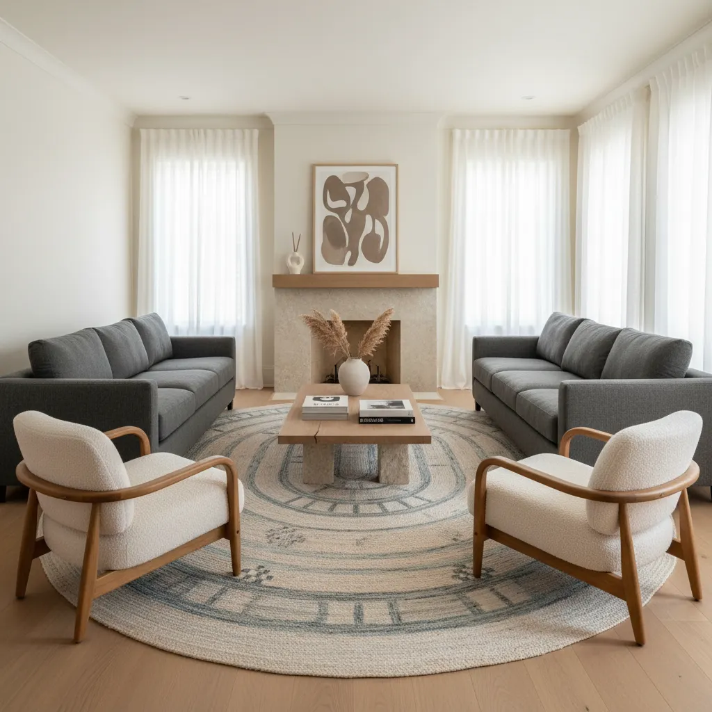 Distribución correcta del salón con muebles proporcionados