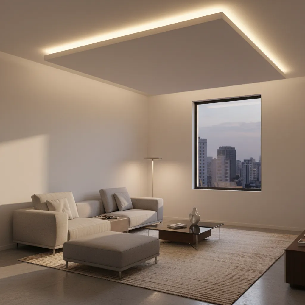 Small living room ceiling with LED cove lighting