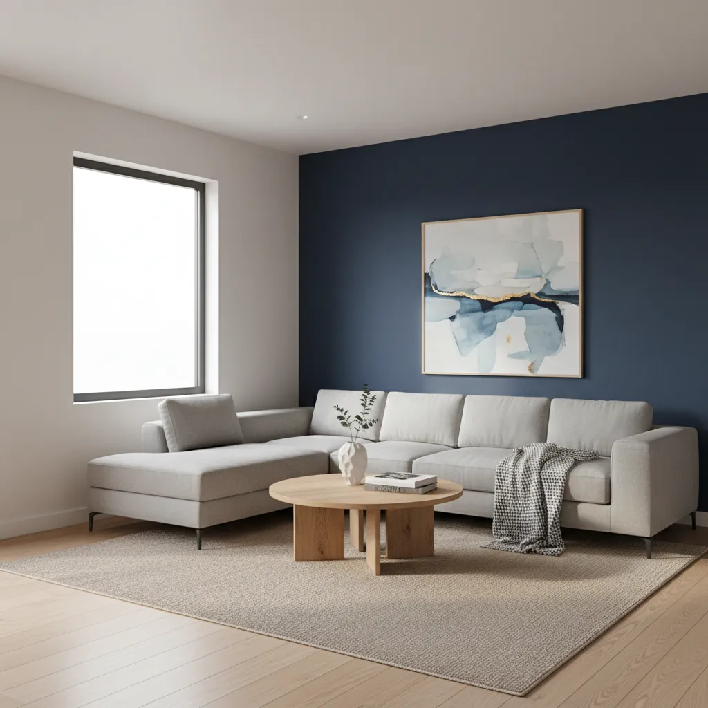 living room showing dark accent wall and light surrounding walls